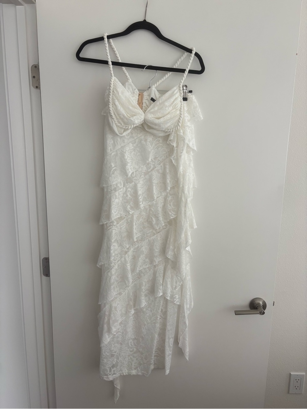 Ivory Lace Tiered Maxi Skirt Set with Rope Straps